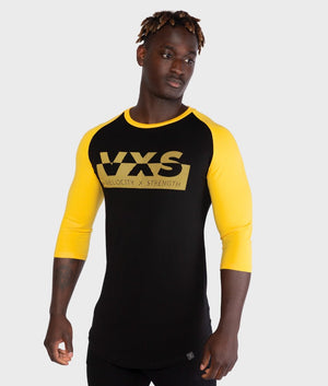 Divert 3/4 Sleeve T-Shirt [Black/Yellow] - VXS GYM WEAR